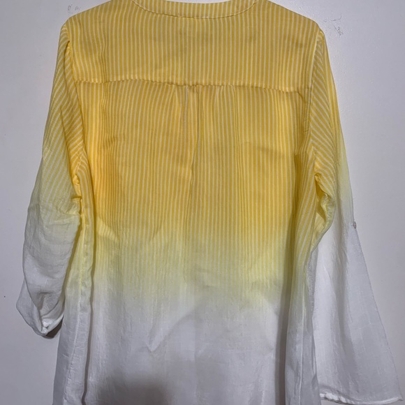 Fyve yellow and white striped ombré blouse with roll-tab sleeves XL - Picture 5 of 5